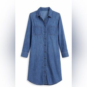 Madewell Denim Shirt Dress Long Sleeve Button Front Chambray Blue Pockets Size S